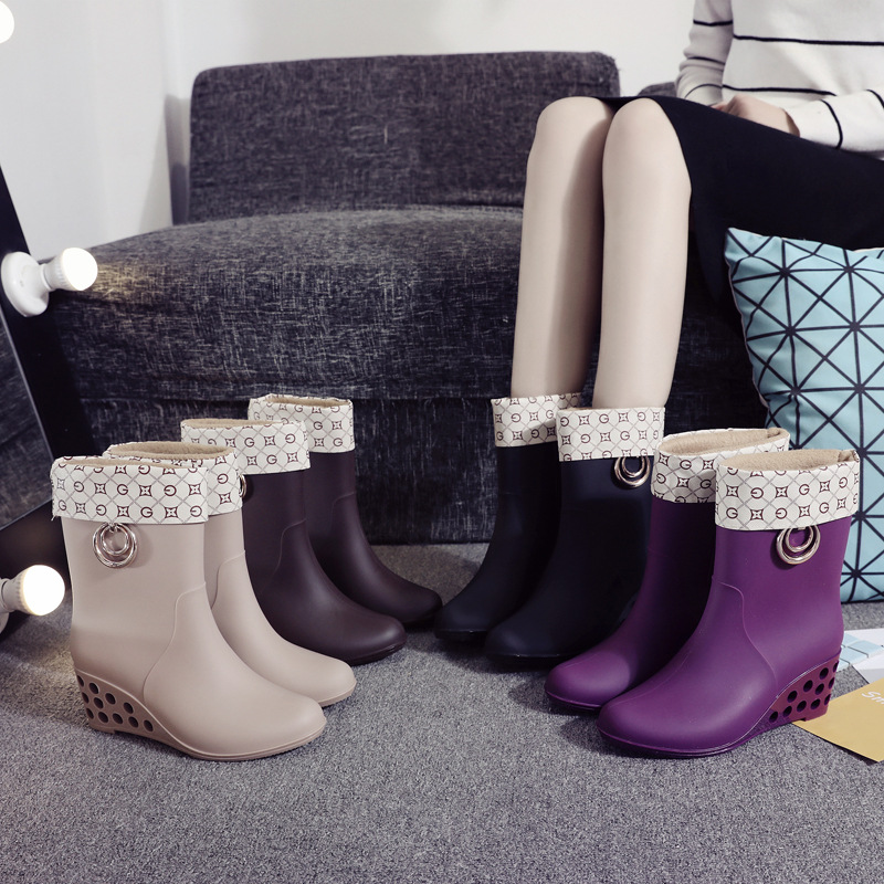 Women'S Shoes Water Resistant - Korean Style Wedges Mid Tube Rain