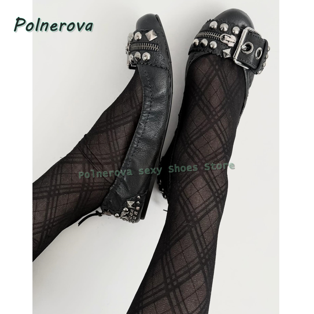 Women'S Shoes Temu - Rivet Belt Buckle Mary Jane Shoes