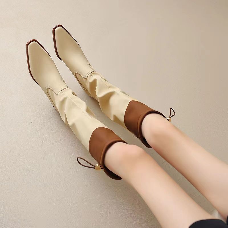 Women'S Shoes Trending 2025 - Apricot Square Toe Women's Long Boots