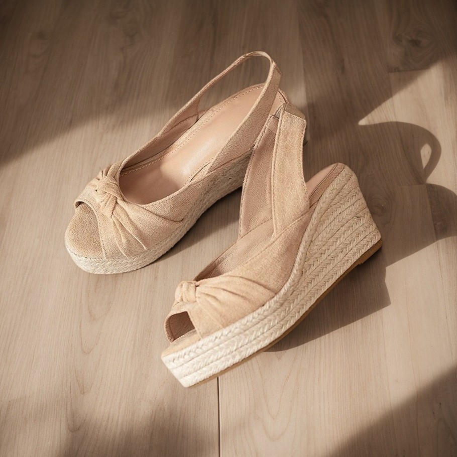 LIHUAMAO beige espadrille peep - огляд і ціна Espadrille Wedge Shoes