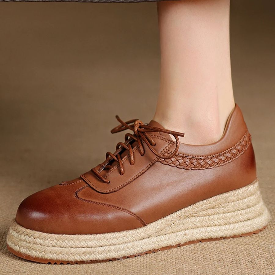 EAGSITY Cow Leather brown oxfo - огляд і ціна Espadrille Wedge Shoes